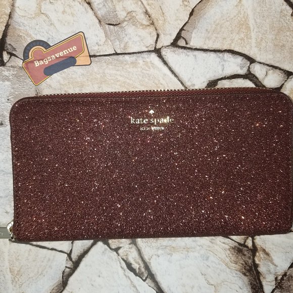 ✨ Shimmy Glitter Top Zip Tote Shoulder Bag Deep Nova Burgundy Wallet Kate spade - Picture 4 of 16